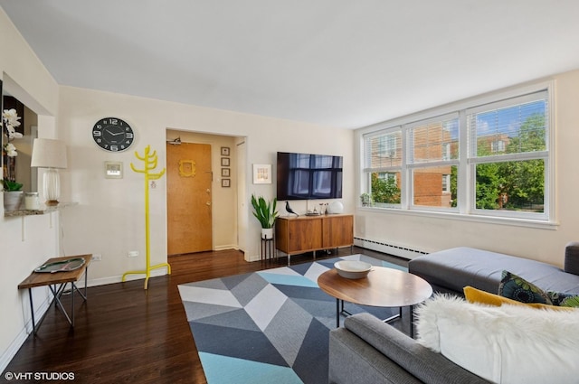 2427 W Farragut Ave Unit 1A, Chicago, IL 60625 - living area with a baseboard radiator and dark wood-style floors