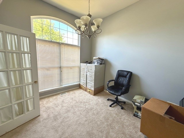 5302 Foxwood Ct, Plainfield, IL 60586 - unfurnished office featuring carpet floors and a chandelier