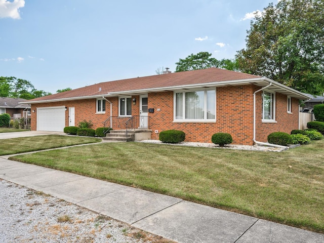 628 W 15th St, Chicago Heights, IL 60411 - ranch-style home with brick siding, an attached garage, concrete driveway, a front yard, and a shingled roof