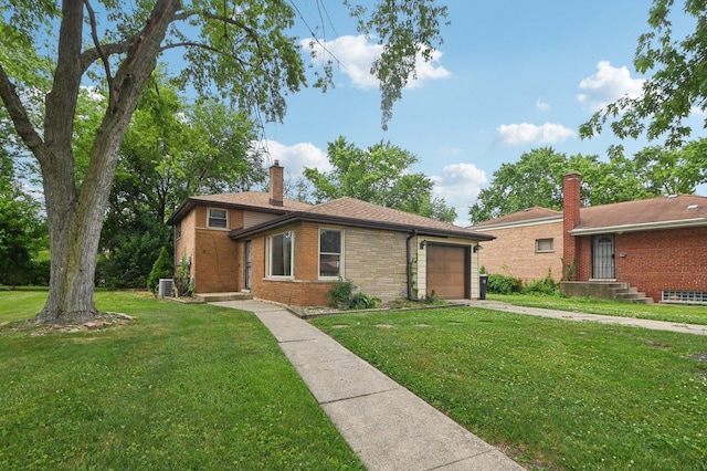 924 E 159th Pl, South Holland, IL 60473 - view of front of property with an attached garage, concrete driveway, a chimney, and a front yard