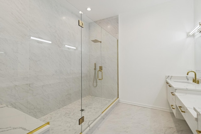 1537 Scoville Ave, Berwyn, IL 60402 - full bath featuring a marble finish shower, marble finish floors, vanity, and recessed lighting