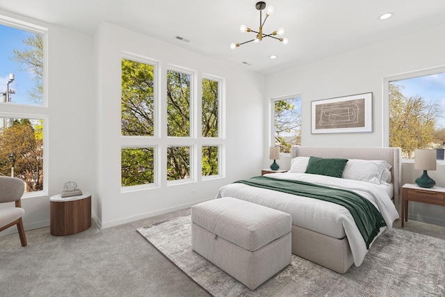 1537 Scoville Ave, Berwyn, IL 60402 - bedroom with a chandelier, light carpet, and recessed lighting