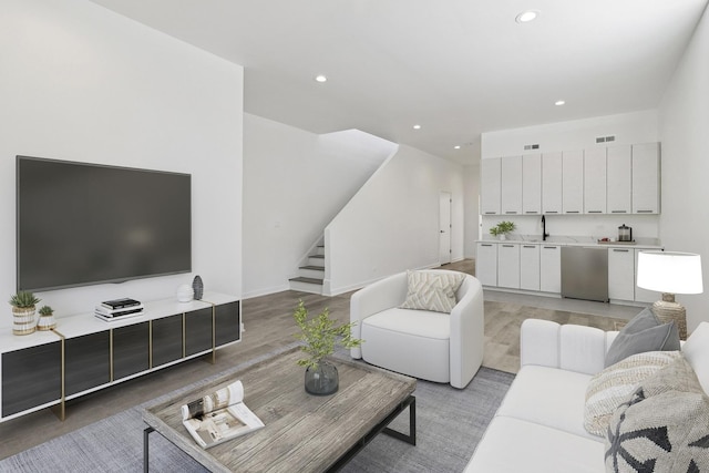1537 Scoville Ave, Berwyn, IL 60402 - living area featuring stairway, light wood-style floors, and recessed lighting