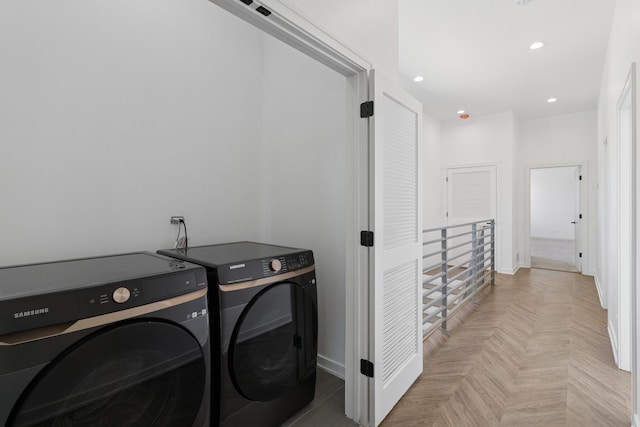 1537 Scoville Ave, Berwyn, IL 60402 - washroom with washer and clothes dryer and recessed lighting