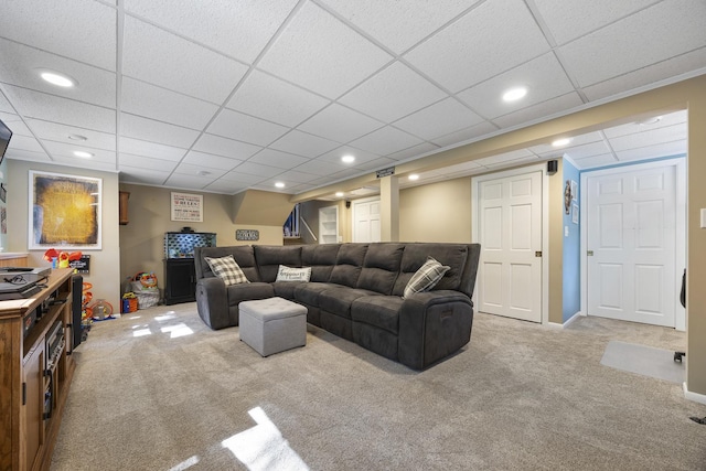 2N477 Bernice Ave, Glen Ellyn, IL 60137 - living area featuring carpet floors, a paneled ceiling, and recessed lighting