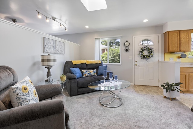 2N477 Bernice Ave, Glen Ellyn, IL 60137 - living room with a skylight, recessed lighting, and light colored carpet