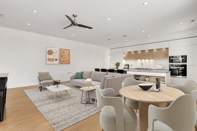 2413 W Fullerton Ave Unit 3, Chicago, IL 60647 - living area with light wood-type flooring, recessed lighting, and ceiling fan