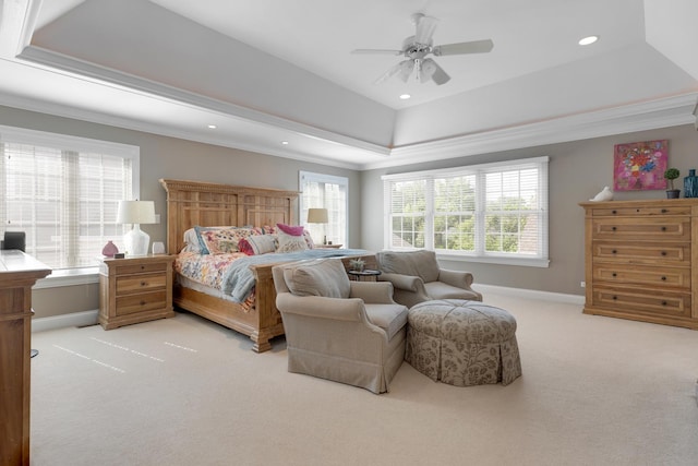 700 E Sunnyside Ave, Libertyville, IL 60048 - bedroom with carpet, ornamental molding, a tray ceiling, ceiling fan, and recessed lighting