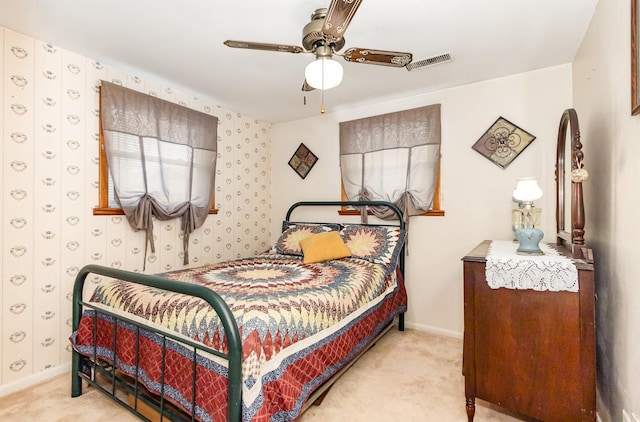 456 W Stanton Ln, Crete, IL 60417 - bedroom with carpet, a ceiling fan, and wallpapered walls