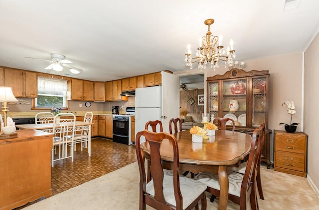 456 W Stanton Ln, Crete, IL 60417 - dining space featuring a ceiling fan, a chandelier, and light carpet
