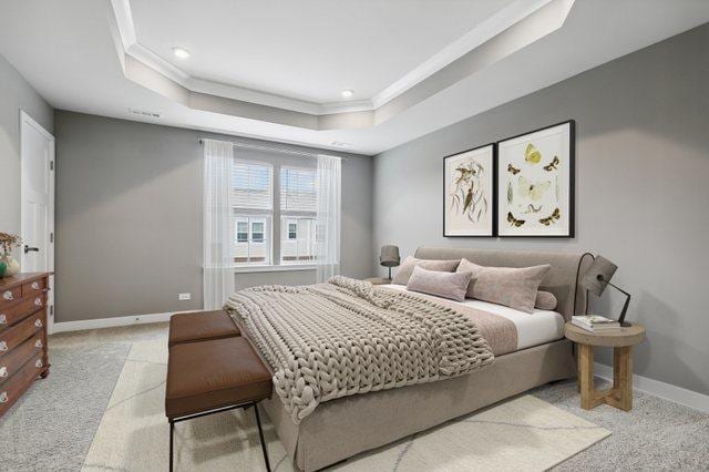 10606 Paige Ct, Orland Park, IL 60462 - bedroom with a raised ceiling, crown molding, and recessed lighting