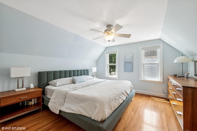 530 S Vail Ave, Arlington Heights, IL 60005 - bedroom featuring light wood finished floors, lofted ceiling, and a ceiling fan