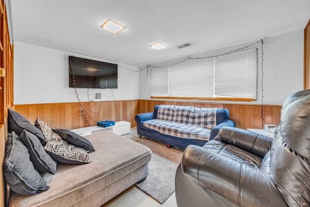 9113 Sycamore Dr, Hickory Hills, IL 60457 - living room with wooden walls, carpet floors, and wainscoting