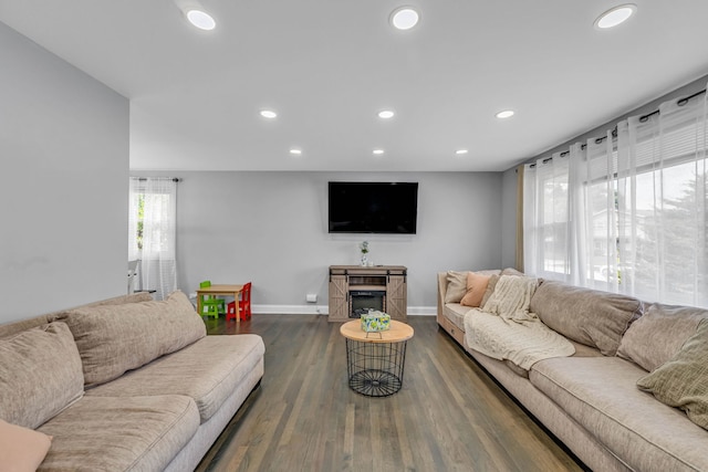 9113 Sycamore Dr, Hickory Hills, IL 60457 - living room featuring recessed lighting and dark wood-style floors