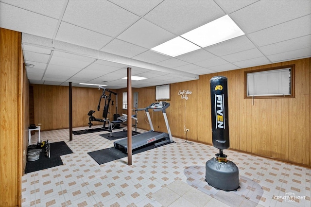 220 Braemar Gln, Bolingbrook, IL 60440 - workout room featuring wood walls and a drop ceiling