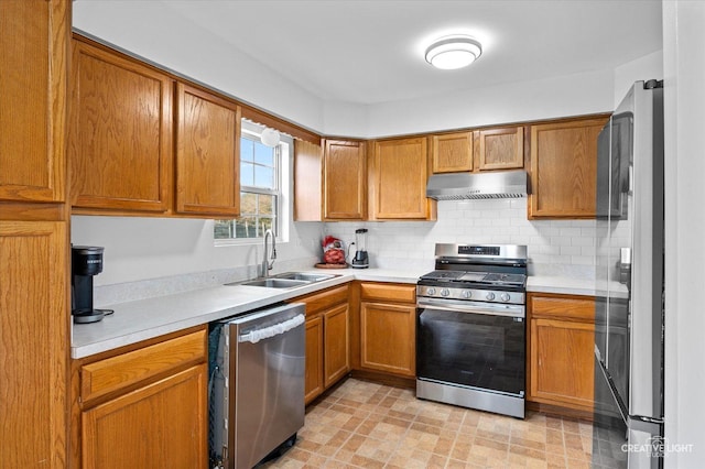 220 Braemar Gln, Bolingbrook, IL 60440 - kitchen featuring stainless steel appliances, ventilation hood, light countertops, and brown cabinets