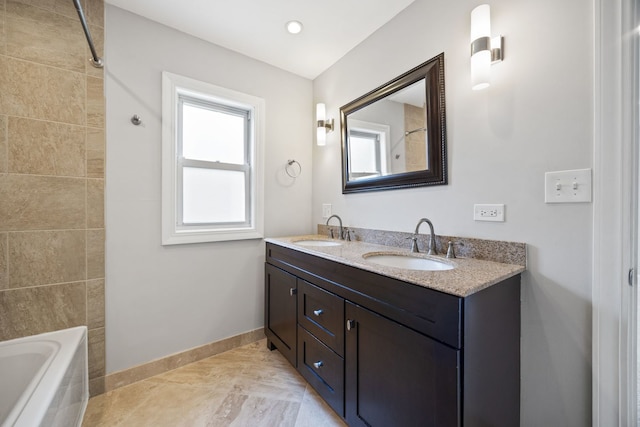 6037 N Nagle Ave, Chicago, IL 60646 - bathroom with double vanity and baseboards