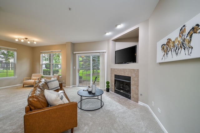 838 Stuarts Dr, Saint Charles, IL 60174 - living area featuring light carpet and a fireplace