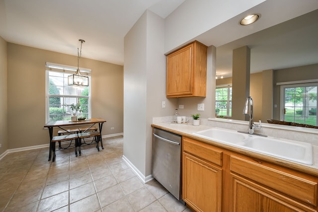838 Stuarts Dr, Saint Charles, IL 60174 - kitchen featuring dishwasher, light countertops, decorative light fixtures, and a chandelier