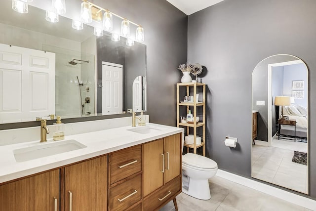 1601 N Paulina St Unit 2D, Chicago, IL 60622 - bathroom featuring tile patterned flooring, a shower stall, and double vanity