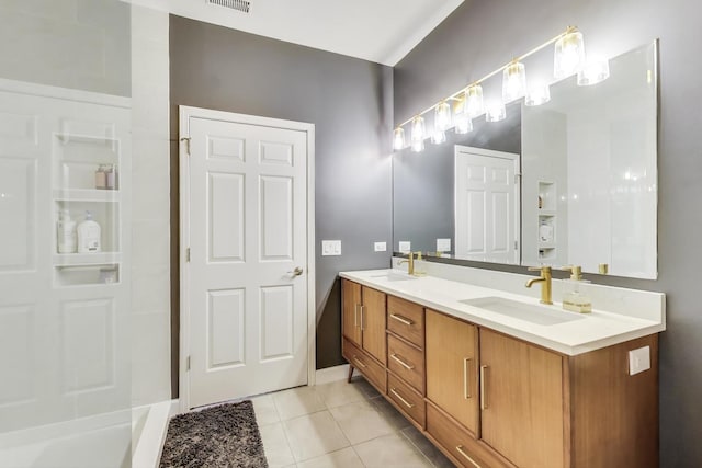 1601 N Paulina St Unit 2D, Chicago, IL 60622 - full bath featuring double vanity and tile patterned floors
