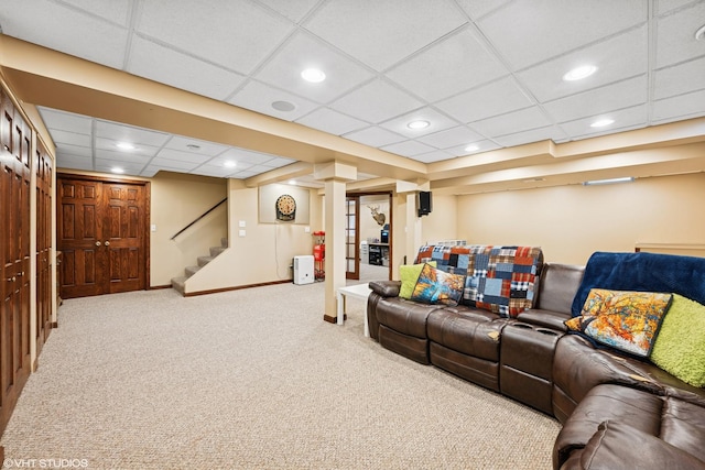 1460 Canter Ln, Bartlett, IL 60103 - home theater room with recessed lighting, carpet floors, and a paneled ceiling