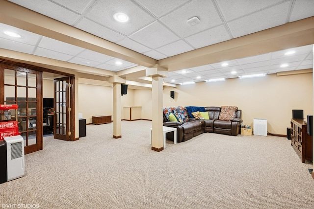 1460 Canter Ln, Bartlett, IL 60103 - living area featuring a drop ceiling, carpet, and recessed lighting
