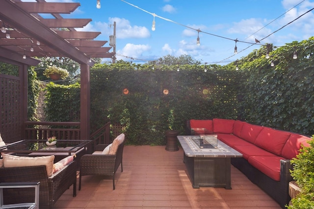 2446 N Janssen Ave, Chicago, IL 60614 - wooden deck featuring an outdoor living space with a fire pit and a pergola