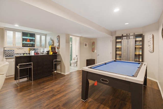 2446 N Janssen Ave, Chicago, IL 60614 - rec room featuring pool table, dark wood-type flooring, recessed lighting, and bar