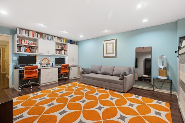 2446 N Janssen Ave, Chicago, IL 60614 - office area with built in desk, dark wood-style flooring, recessed lighting, and radiator