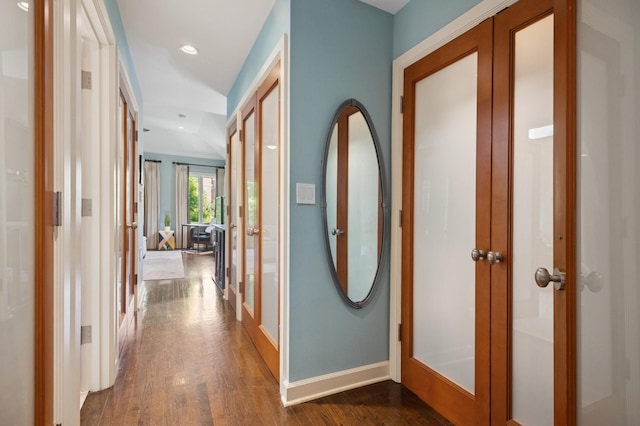 2446 N Janssen Ave, Chicago, IL 60614 - hallway with dark wood finished floors, french doors, and recessed lighting
