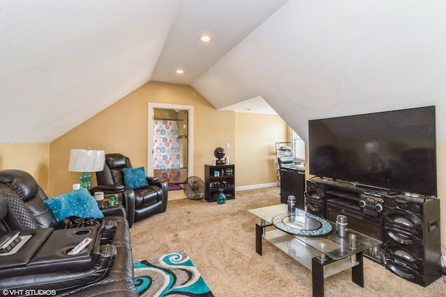 1325 Gunderson Ave, Berwyn, IL 60402 - living area featuring carpet floors, vaulted ceiling, and recessed lighting