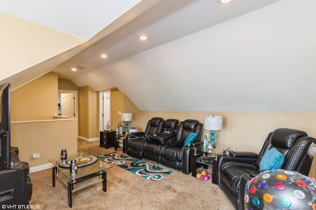 1325 Gunderson Ave, Berwyn, IL 60402 - carpeted living room with lofted ceiling and recessed lighting