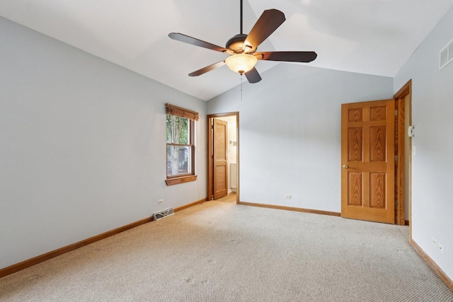 584 Beaconsfield Ave, Naperville, IL 60565 - unfurnished bedroom featuring light colored carpet, lofted ceiling, ceiling fan, and ensuite bathroom