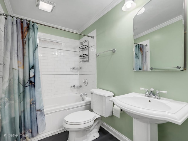 0S544 E St, Winfield, IL 60190 - full bathroom featuring shower / bath combo with shower curtain and crown molding