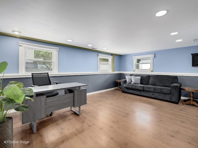0S544 E St, Winfield, IL 60190 - office area featuring wood finished floors, healthy amount of natural light, and recessed lighting
