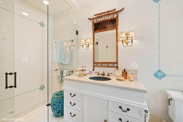 1500 N Lake Shore Dr Unit 5B, Chicago, IL 60610 - full bathroom featuring tile walls, vanity, and a stall shower