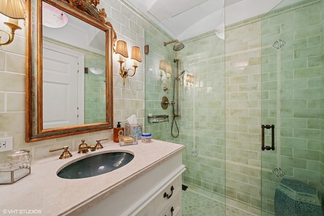 1500 N Lake Shore Dr Unit 5B, Chicago, IL 60610 - full bath with tile walls, a shower stall, and vanity