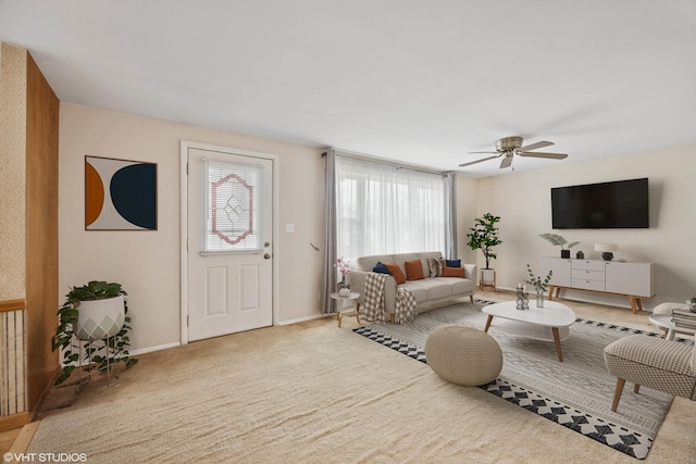 120 Madera Cir, Carpentersville, IL 60110 - carpeted living room with a ceiling fan and baseboards