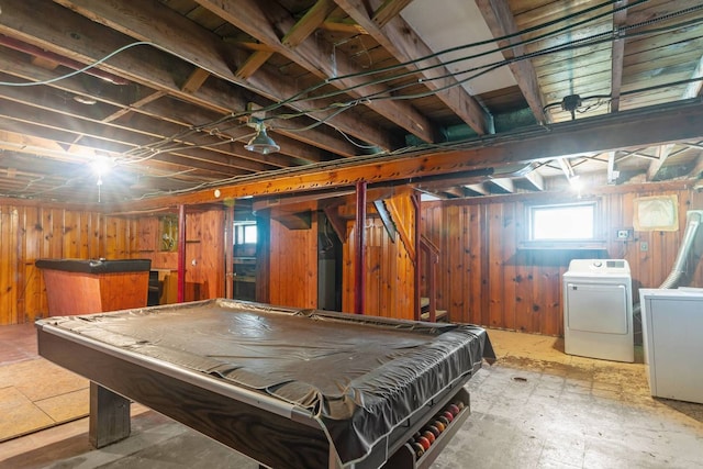 1710 N 74th Ct, Elmwood Park, IL 60707 - rec room with wood walls, independent washer and dryer, and billiards table