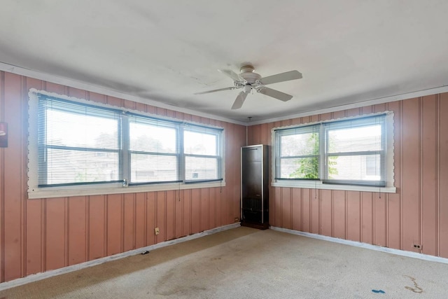 1710 N 74th Ct, Elmwood Park, IL 60707 - spare room with a ceiling fan, light colored carpet, and wood walls