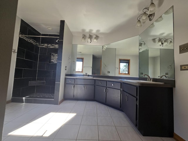 8452 Dunmore Dr, Tinley Park, IL 60487 - full bath with double vanity, tiled shower, and tile patterned flooring