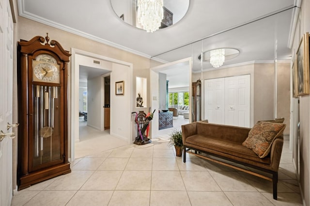 1671 Mission Hills Rd Unit 501, Northbrook, IL 60062 - entrance foyer with a chandelier, light tile patterned floors, crown molding, and light colored carpet
