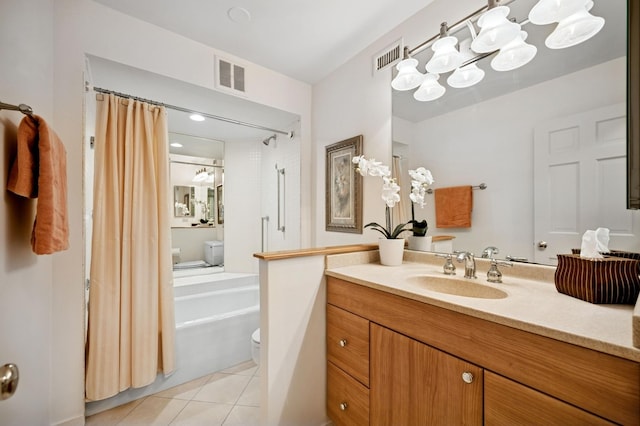 1671 Mission Hills Rd Unit 501, Northbrook, IL 60062 - full bath with vanity, tile patterned floors, a chandelier, and shower / tub combo with curtain