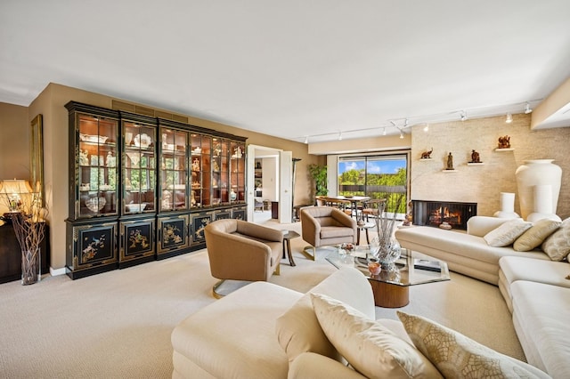 1671 Mission Hills Rd Unit 501, Northbrook, IL 60062 - living area with carpet floors, rail lighting, and a large fireplace