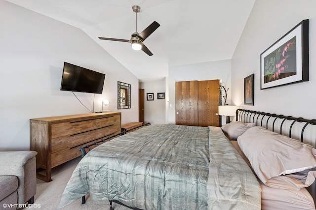 1885 Mcrae Ln, Mundelein, IL 60060 - carpeted bedroom featuring lofted ceiling, a closet, and a ceiling fan