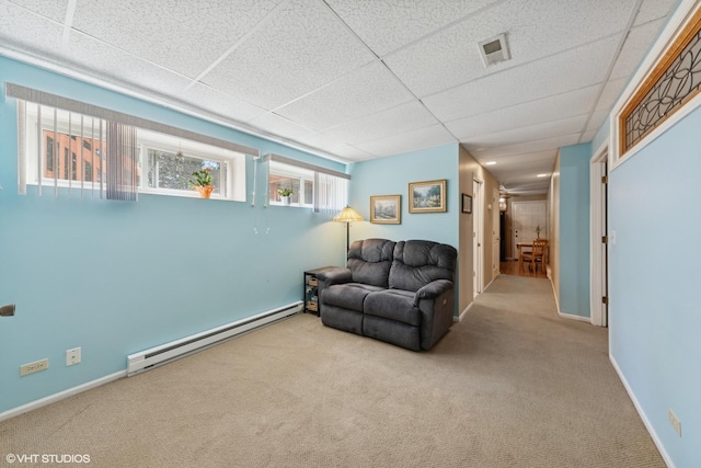 1885 Mcrae Ln, Mundelein, IL 60060 - sitting room with a baseboard heating unit, carpet floors, and a drop ceiling
