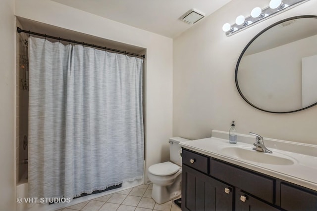 285 Sheffield Dr, Schaumburg, IL 60194 - bathroom with vanity, tile patterned floors, and shower / bathtub combination with curtain