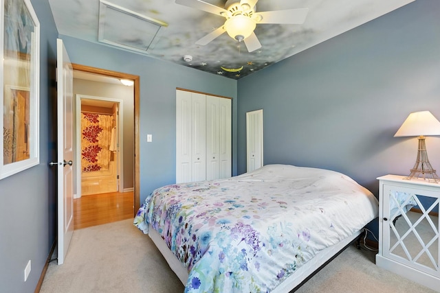 920 Matthew Ct, Naperville, IL 60540 - carpeted bedroom with attic access, a closet, and a ceiling fan