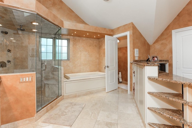 560 81st St, Burr Ridge, IL 60527 - full bath featuring lofted ceiling, a shower stall, and a bath